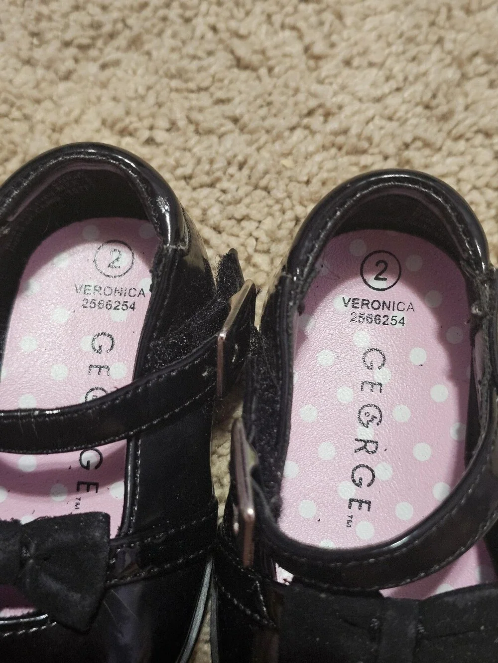 New! Infant Toddler Girls Shoes - Size 2 George Brand - Black w/ Buckles & Bows